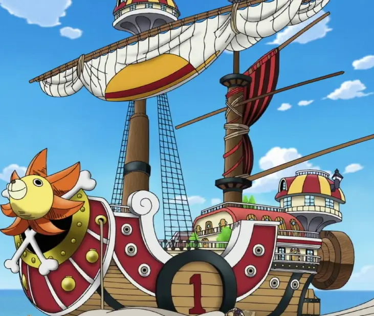 Kapal Thousand Sunny berlayar di lautan Gambar kapal Thousand Sunny