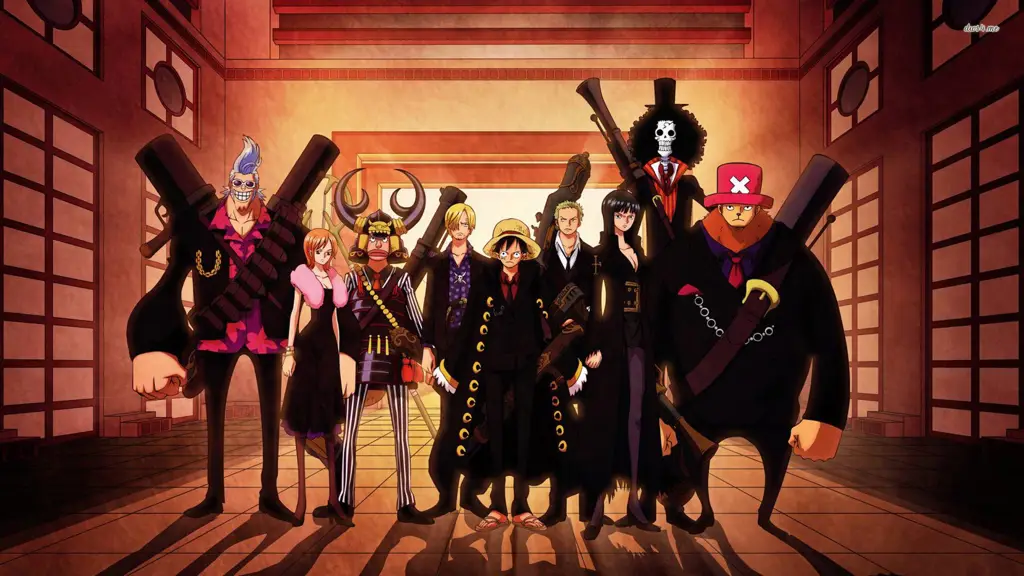 Perayaan Kemenangan Kru Topi Jerami Gambar Luffy dan kru Topi Jerami merayakan kemenangan