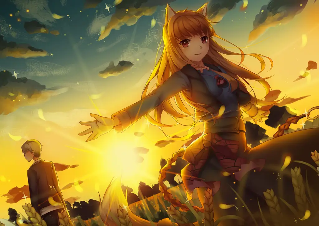 Potret mesra Holo dan Lawrence Holo dan Lawrence, tokoh utama dalam Ookami to Koushinryou