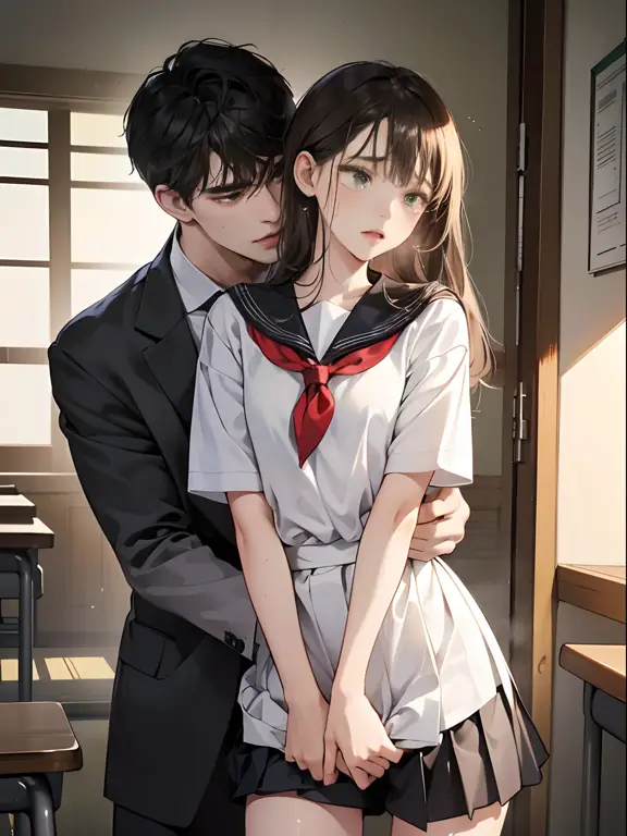 Pasangan Anime di Sekolah Gambar pasangan anime yang sedang mengenakan seragam sekolah.