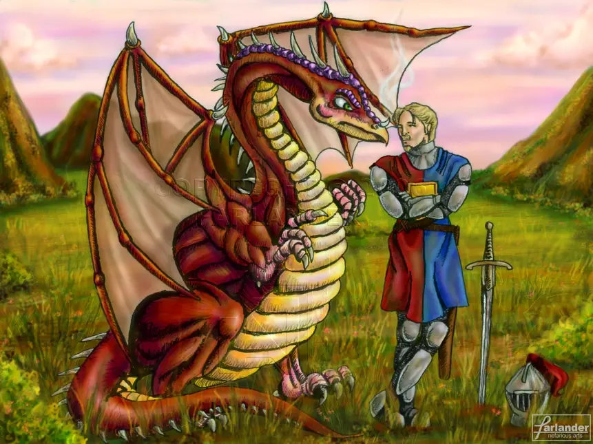 Seni fantasi naga dan ksatria Ilustrasi naga dan ksatria dalam anime