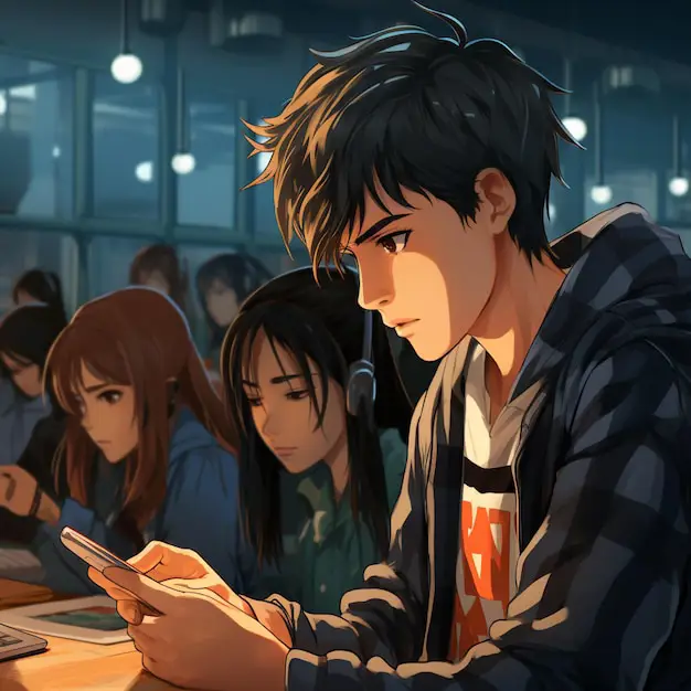 Menikmati Anime Shuudengo di Smartphone Seseorang menonton anime di smartphone